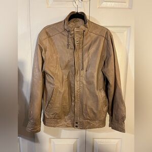 Robert Comstock Men’s Leather Bomber Jacket Beige Lined Size 38 Medium